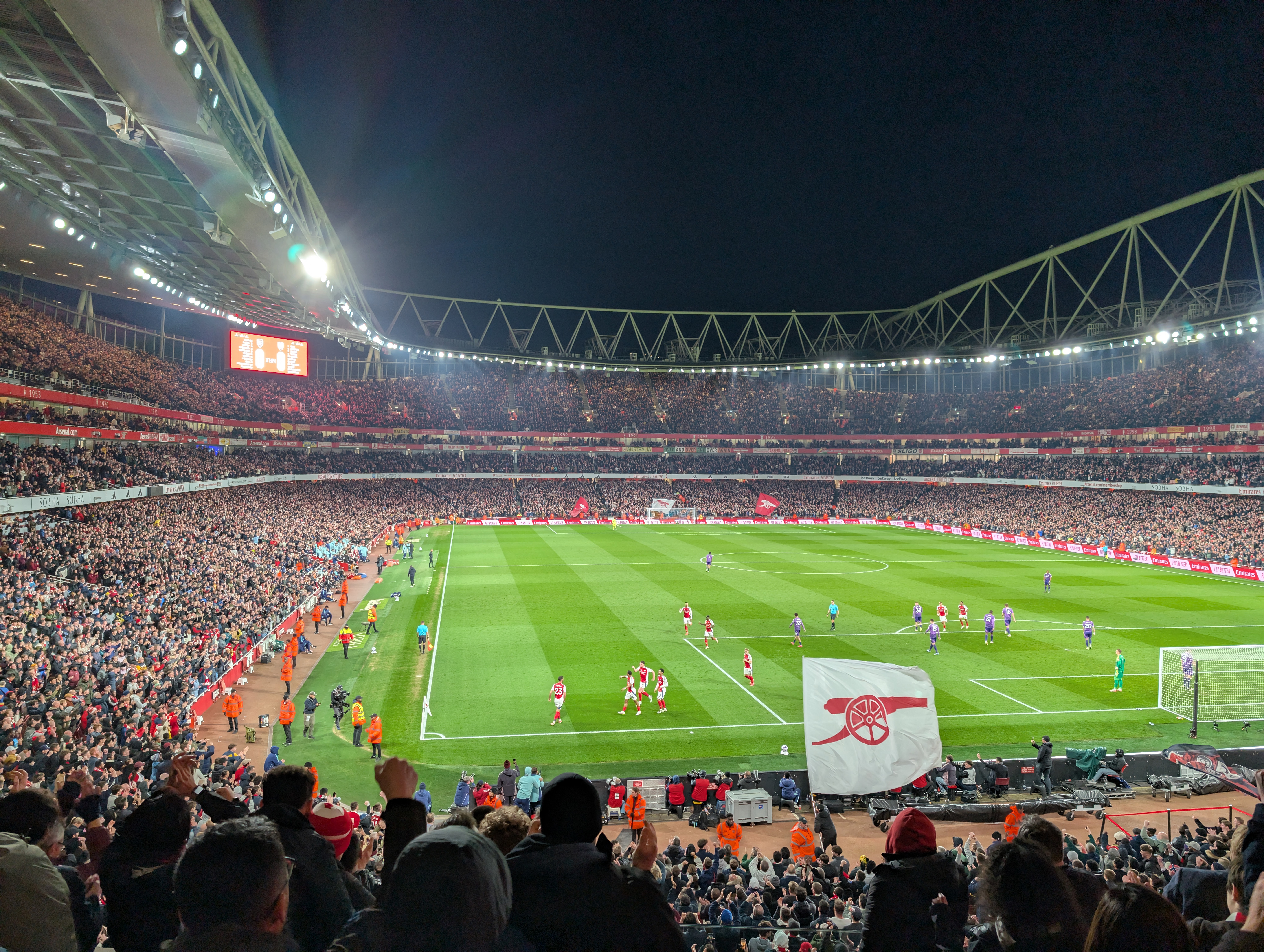 View of a match at the Emirates stadium from behind the goal